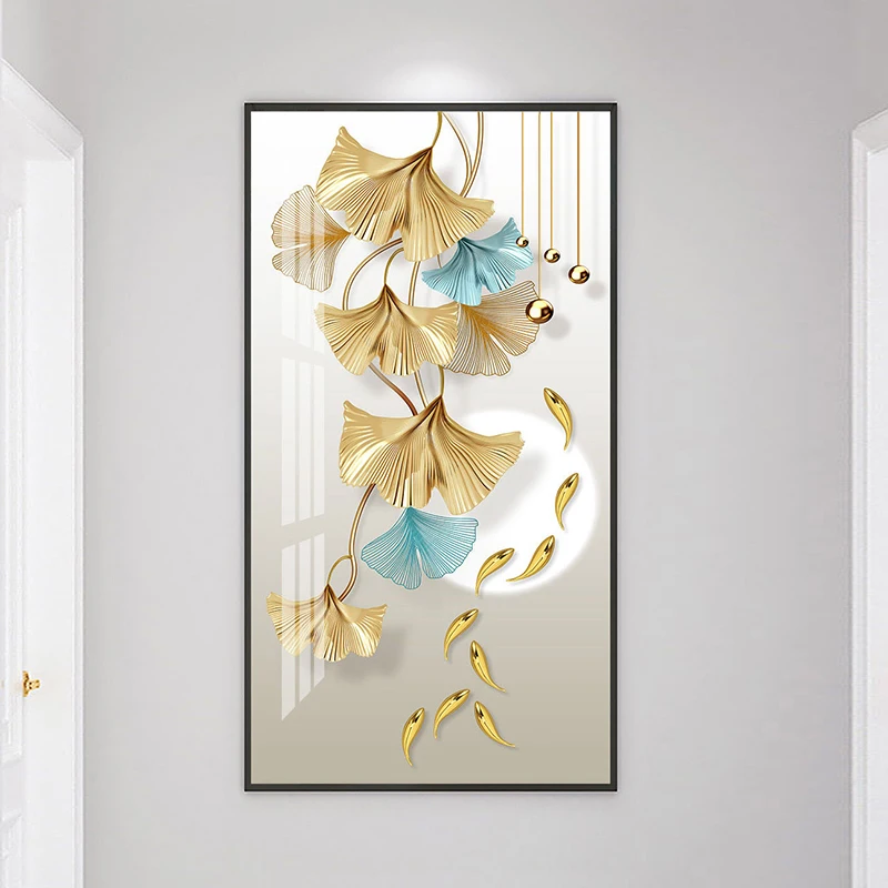 Ginkgo Biloba Leaves Nine Koi Fish Canvas Painting Modern Abstract Geometry Poster Prints Wall Art Picture For Living Room Decor