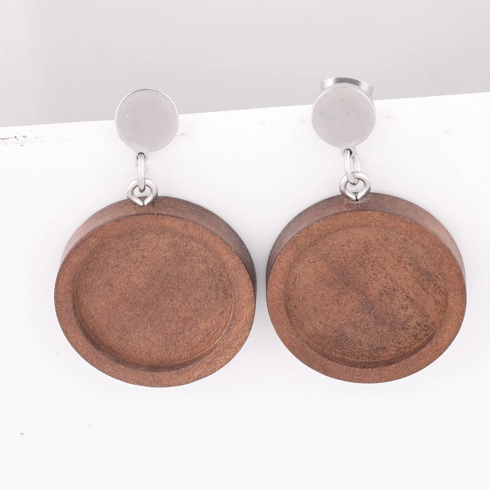 10pcs 20mm Wood Cabochon Earring Base Settings Diy Stainless Steel Post Earrings Studs Findings For Jewelry Making