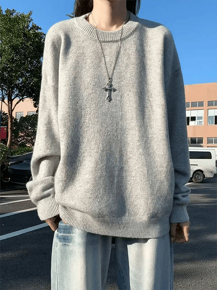 

Light ey American Sle Knitted Sweater Men's Base Layer irt Lazy Sle Boting Top for Autumn Winter Casual Wear