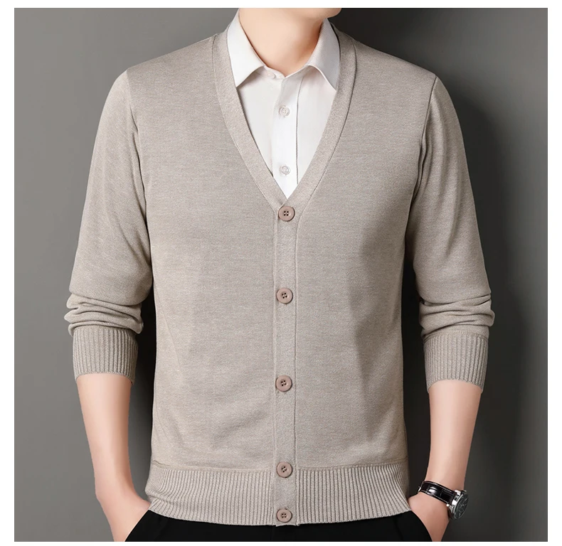 Herren Herbst Kleidung Fleece Strickjacke Jacke Gestrickte Pullover Outwear V-ausschnitt Mode Strickjacken Warme männer Top – Detail 2