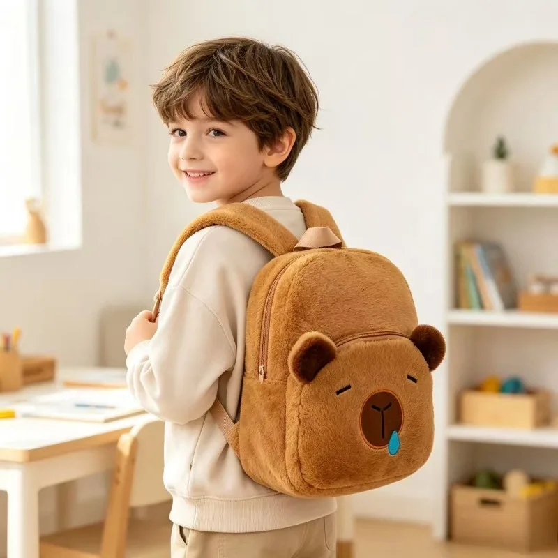 Cute Capybara Plush Backpack, Soft Fluffy Cartoon Animal Rucksack, Kawaii Small School Travel Bag Gift for Kids Teenagers