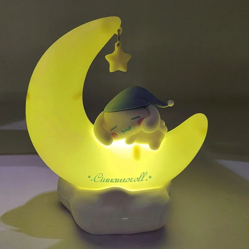 Sanrio Moon LED Light Anime Kuromi Cinnamonroll, accesorios Kawaii, adorno, belleza, dormitorio, luz nocturna, lámpara de mesita de noche, decoración