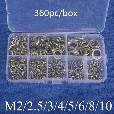 360pc/box Stainless steel spring washer M2/2.5/3/4/5/6/8/10 Spring washer Open elastic washer