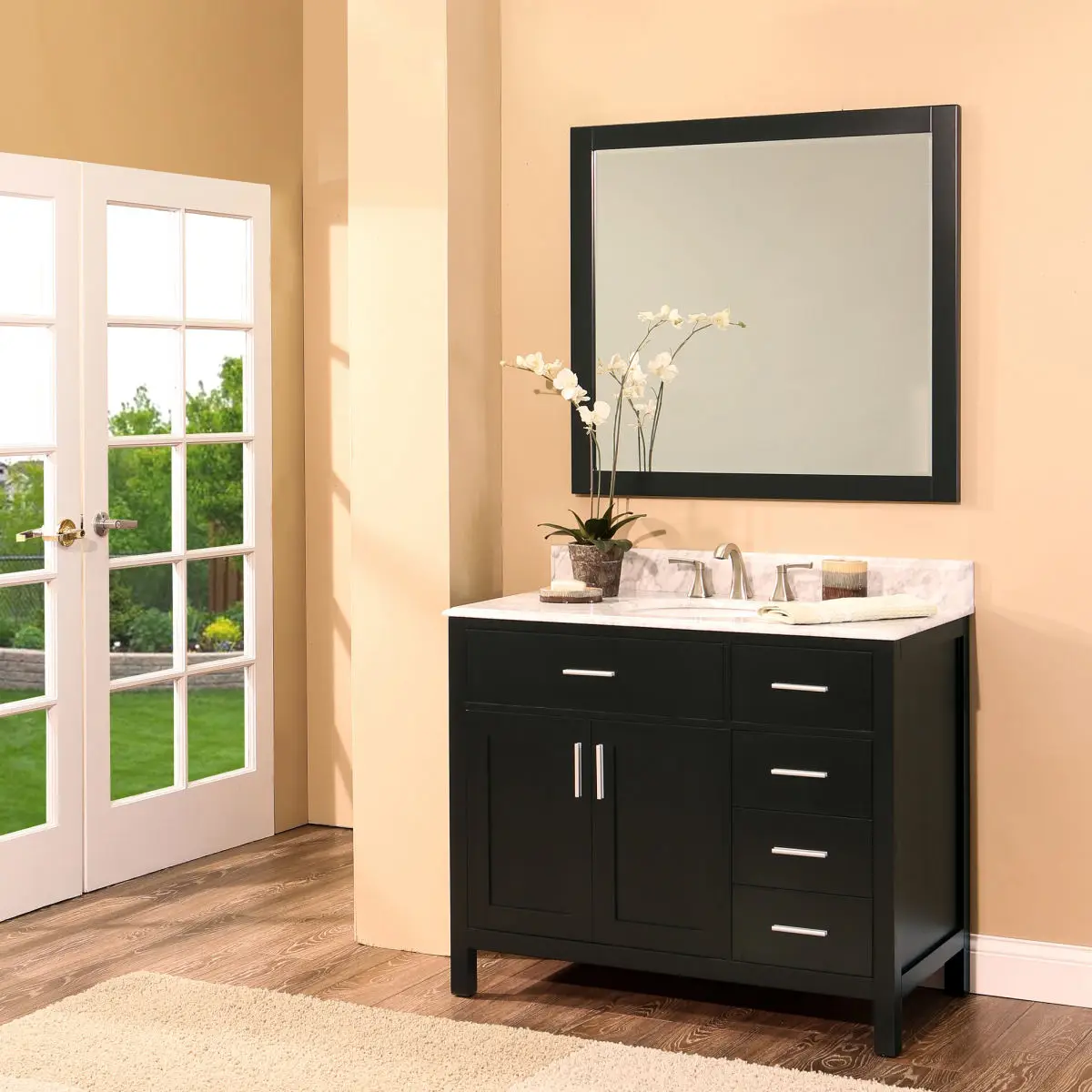 Z DU'S Modern Solid Wood Cabinet With Double Doors And Five Drawers,featuring Ample Storage Space. Premium Quality Materials Use