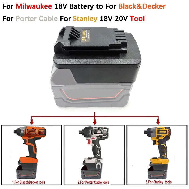 Adaptador para Milwaukee m 18 18v Li-ion Bateria para Black Decker Porter Cabo Stanley 18v 20v Max Ferramentas Elétricas Mil18bps-battery