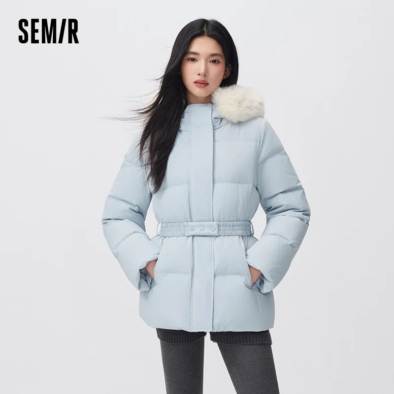 Semir Women Down Jacket Mid Length Water Repellent Windproof 90 Percent Down Fill Plush Collar Modern Style 2026 New