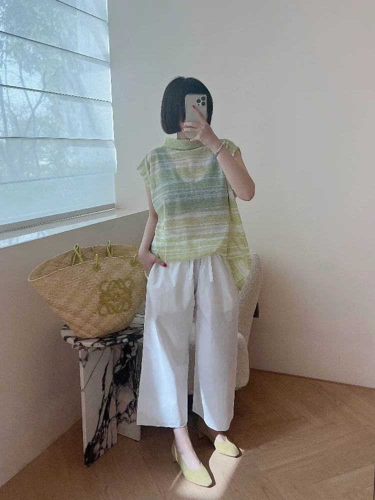 

Annmon ROW "Grusand Ape Slim White Book" Jubin Silk Dstring Eighteen Широкие брюки Женские повседневные брюки l Талия