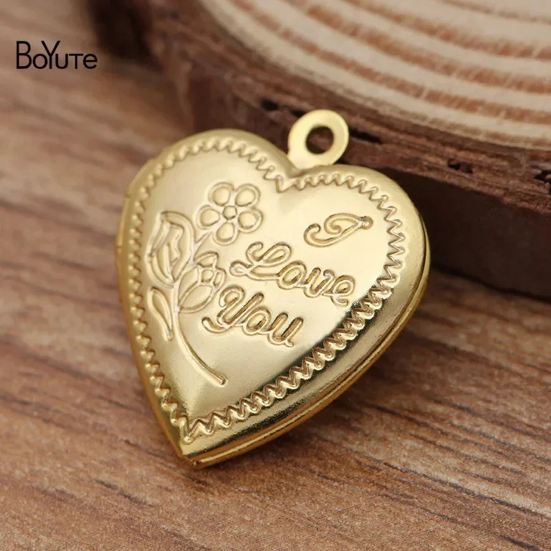 BoYuTe (10 Pieces/Lot) 22*18*5MM Metal Brass I Love You Floating Heart Locket Photo Locket Charms Pendant