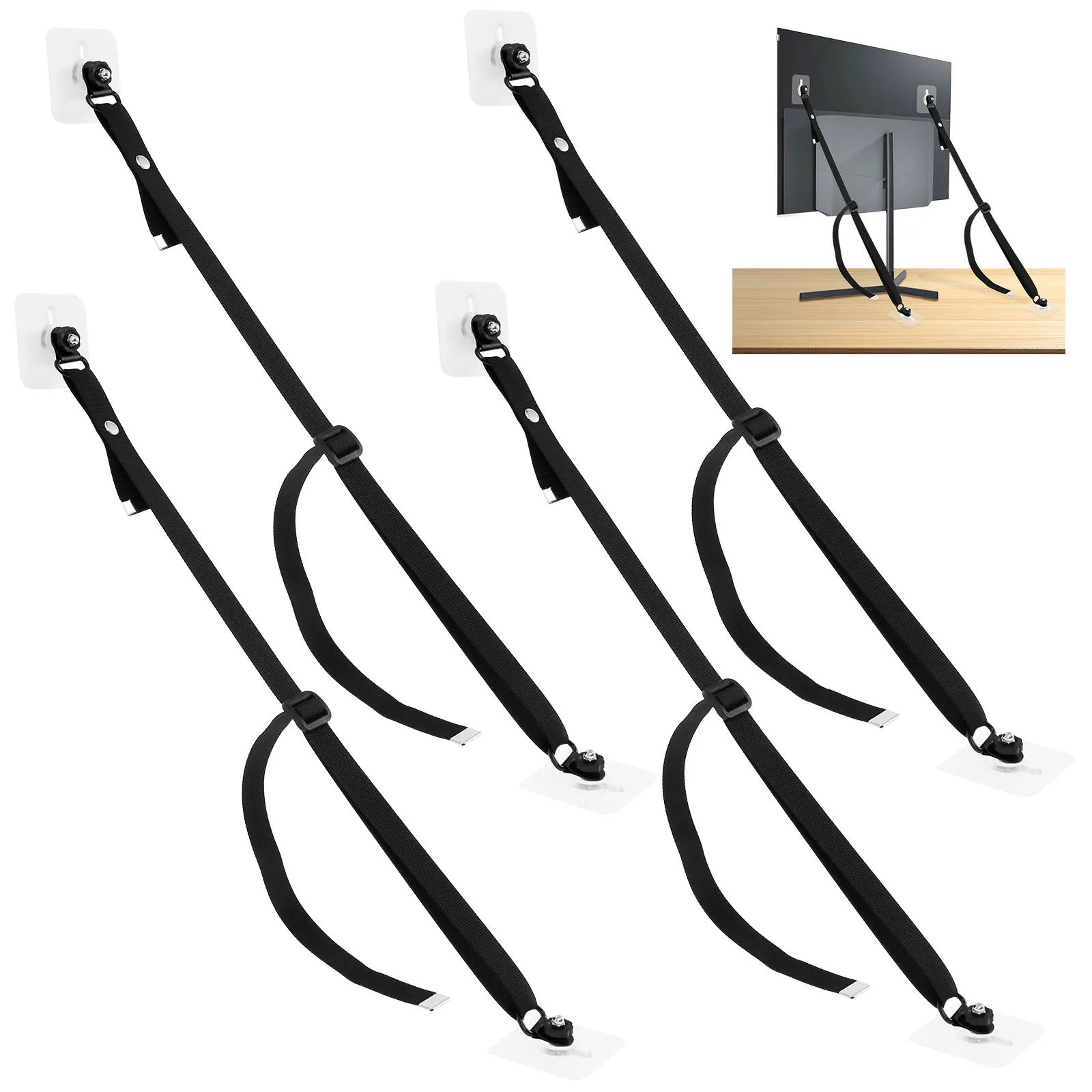 

4Pcs TV Safety Straps Adjustable TV Harness Prevents Tipping Over Protects TV with Anti Tilt Strap Regulator with Shock Strap