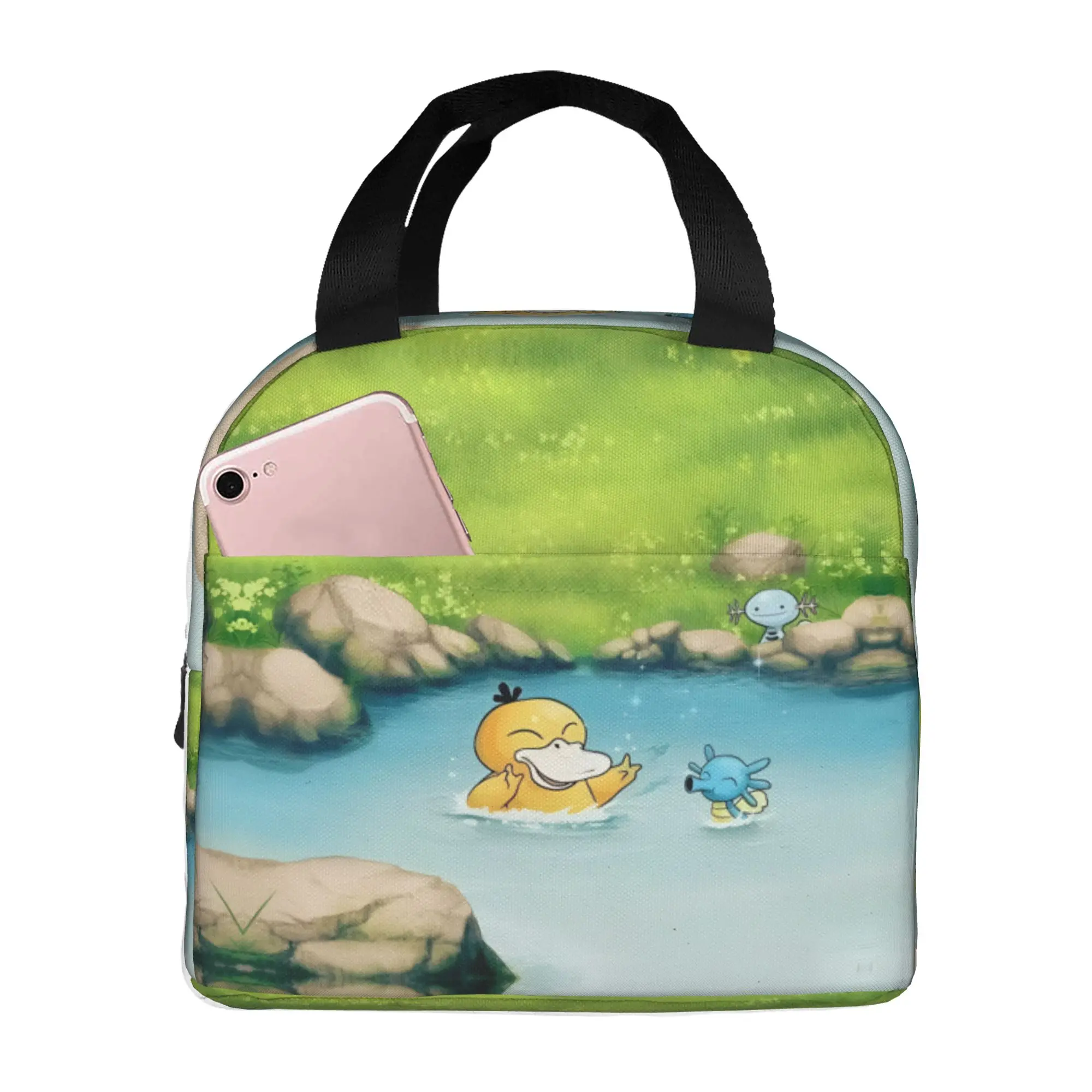 Benutzerdefinierte P-Psyduck Isolierte Lunchtasche für Damen und Herren, wiederverwendbare Manga-Kühltasche, Thermo-Lunch-Tasche für Büro, Picknick, Reisen