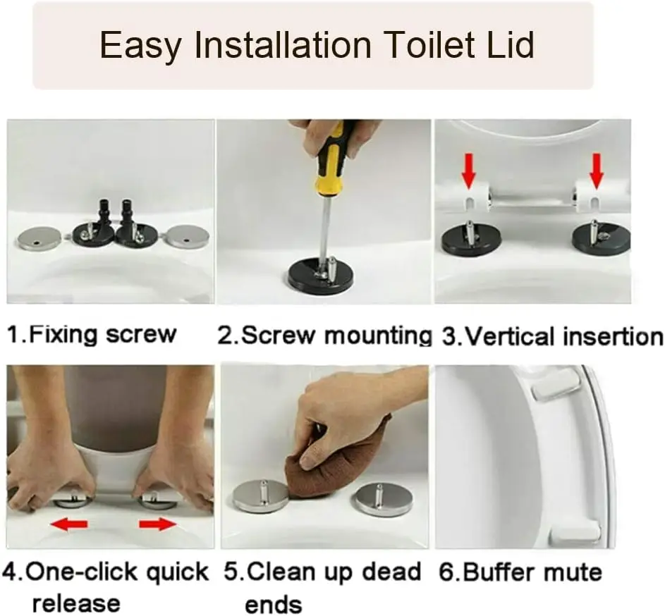 مقعد مرحاض مربع سريع التحرير، ناعم، سهل التنظيف - غطاء مرحاض مدمج متين مضاد للبكتيريا، حمام مقاوم للخدش
