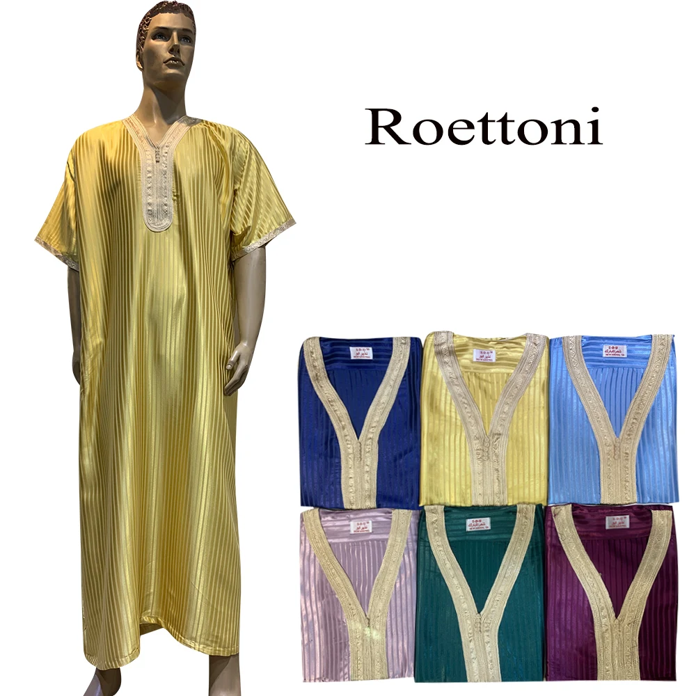 Thobe Jubba à rayures brillantes pour hommes, Kaftan, Pakistan, Arabie saoudite, Djellaba musulmane, Robe de prière islamique, Shortslev afghan, 1