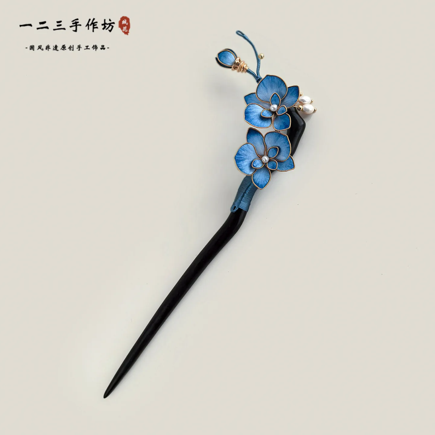 original-qingyu'an-filigree-intangible-heritage-phalaenopsis-velvet-hairpin-butterfly-orchid-hair-headdress