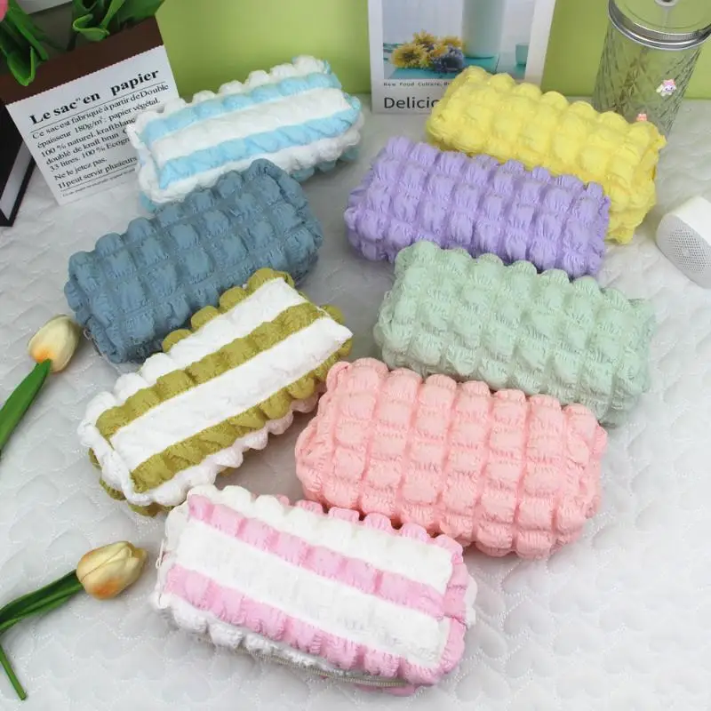 Fashion Bubble Grid Zipper Pencil Bag School Office Supplies Stationery Pouch Purse Storage Cute Makeup Bags Pencil Box