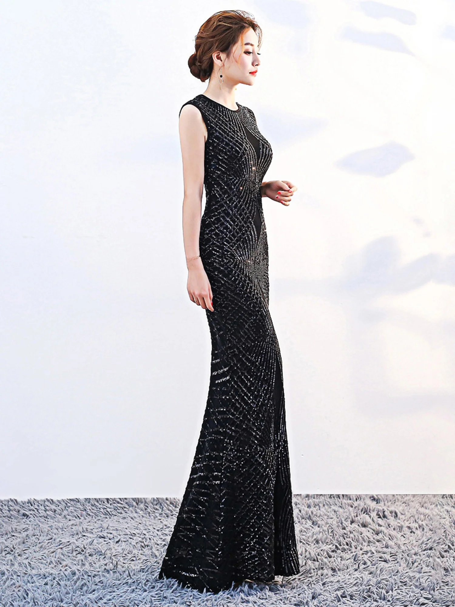 Ele Evening Gown Women's Luxury Glittering Sequin Prom Par Fi Tail Dr Sexy mid Waist Zipper Sle Long Evening Gown