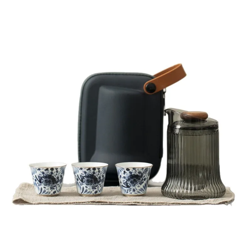 Zhiyin Quick-Service Fish and Algae Pattern Travel Tea Set Ceramic Portable Quick-Service Cup Tea Set Chinese Ceramic Tea Set