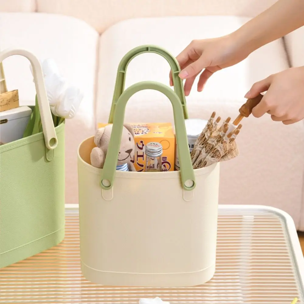 

Candy Colored Handheld Storage Beach Bag Thickened Deepened Portable Storage Basket Large Capacity Soft Handle Women Handbag