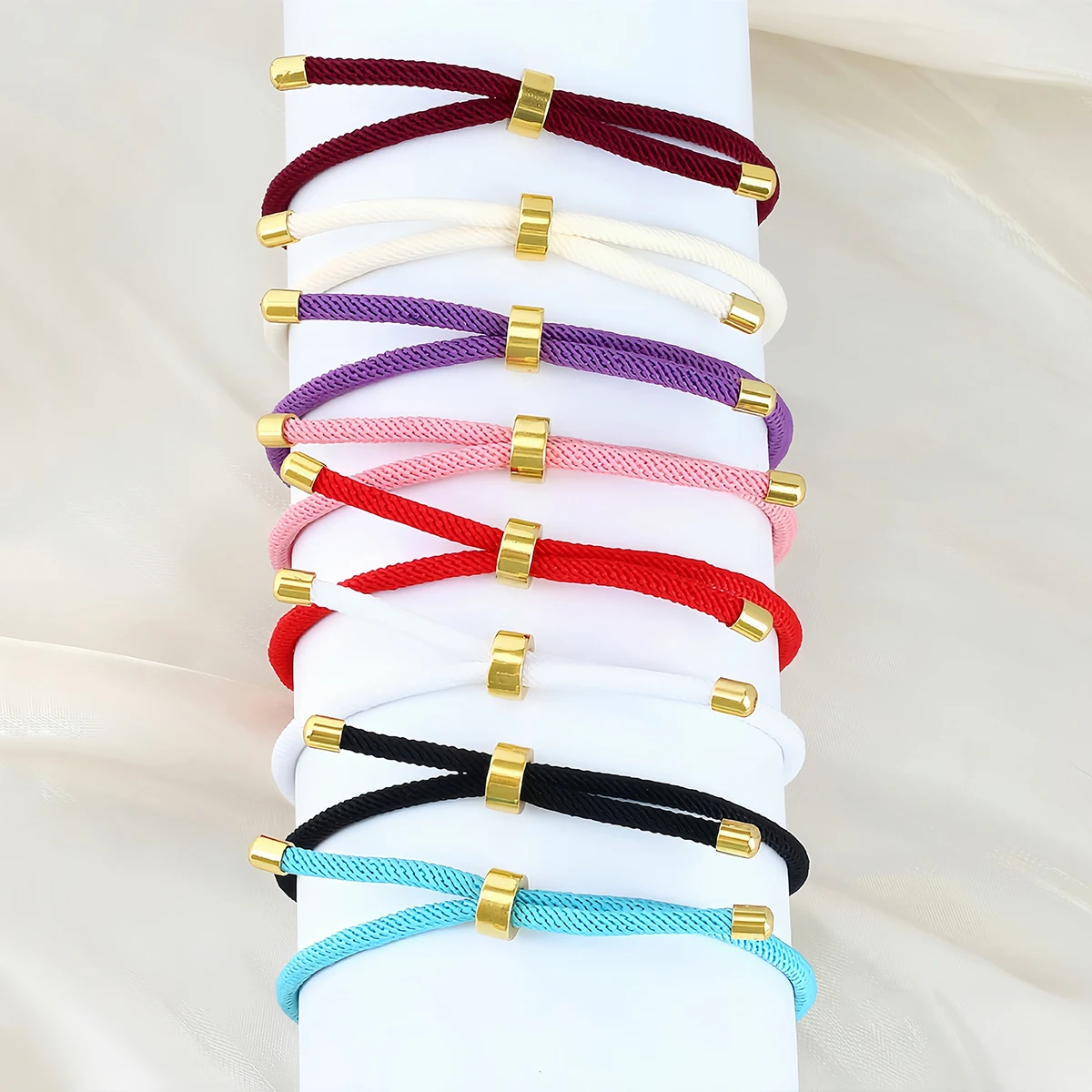 1-3 Stück Verstellbare Geflochtene Nylon-Kordeln mit Schieber, Handgefertigtes Glücksarmband mit Messing-Endkappen für Schmuckherstellung – Detail 3