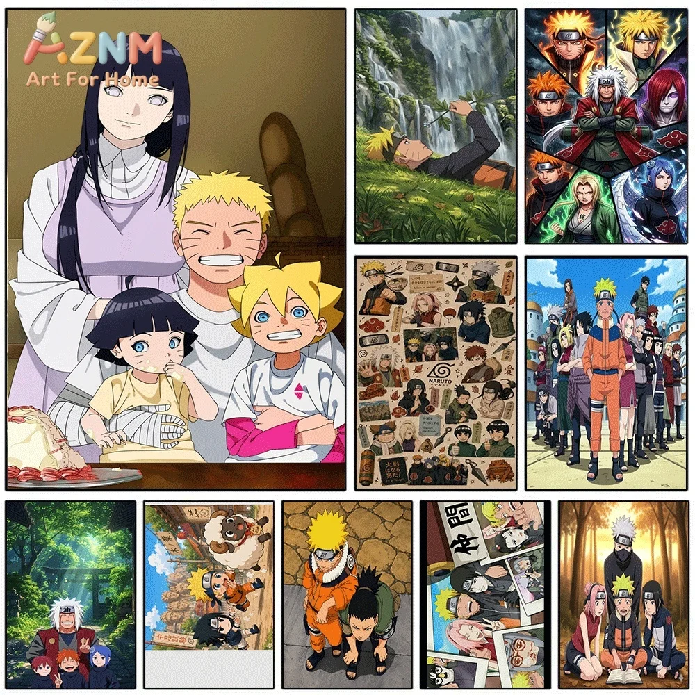 Naruto Hinata Family Anime Canvas Wall Art Poster, Manga Character Print, Unframed Canvas Painting for Bedroom Living Room Hom