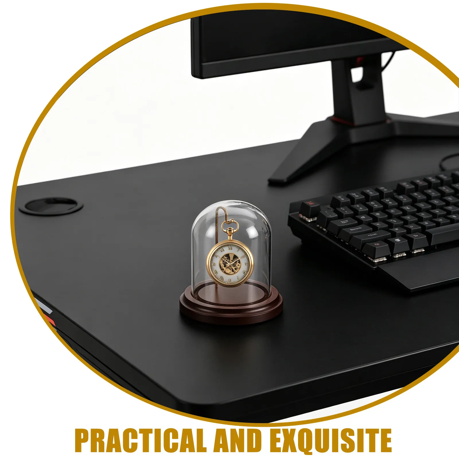 Pocket Watch Glass Display Dome Cloche with Hook Wood Base 3.1 X 4 Transparent Ornament Showcase Dust Proof Display Case - view 2