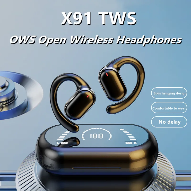 Originele X91 OWS Oorhaak Oortelefoon Bluetooth 5.3 Lage Latency Gaming Sport Headset HiFi Stereo Ruisonderdrukking Oordopjes