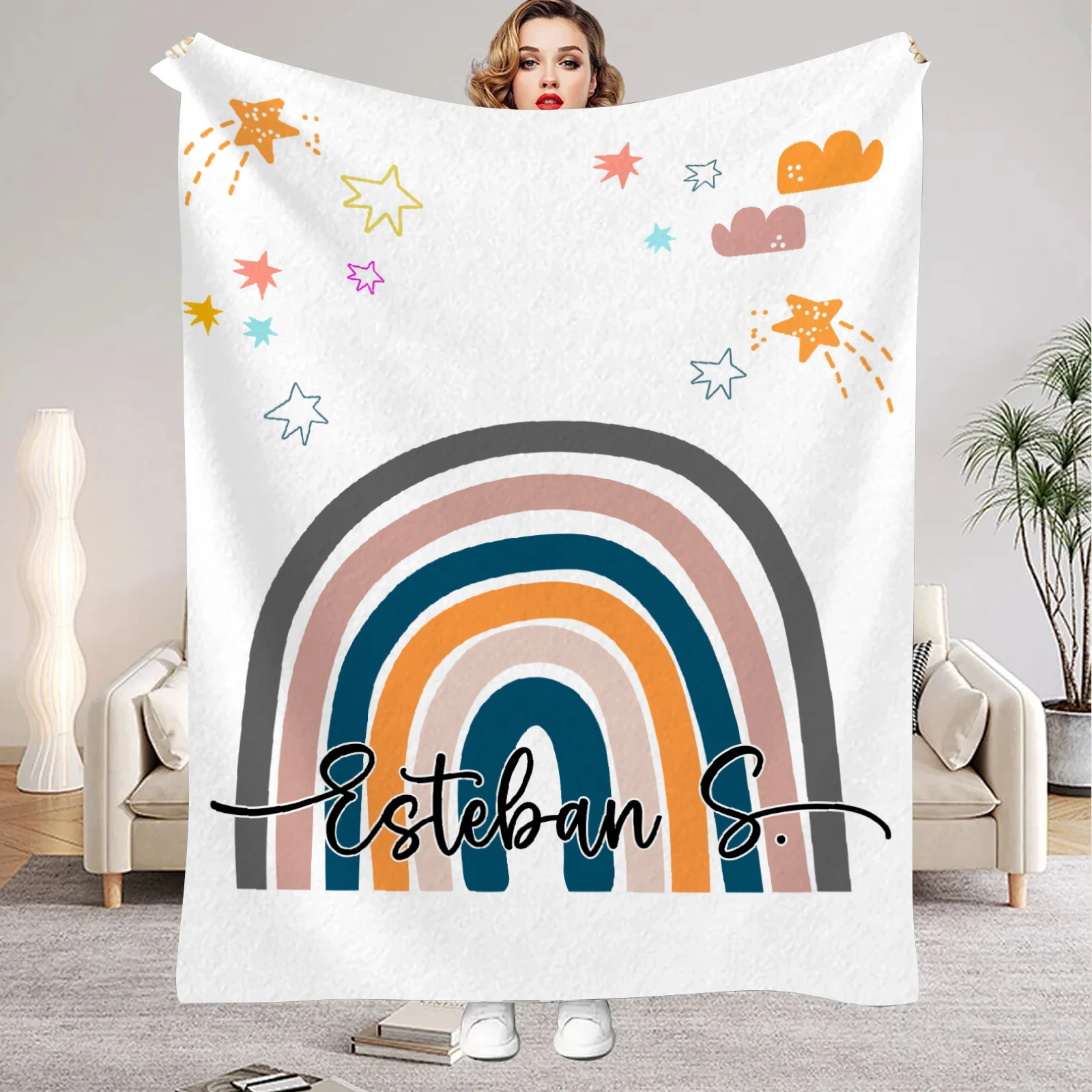 Custom Name Flannel Baby Blanket Personalized Blanket Choose Rainbow Style Home Decor Sofa Blanket Kid Blanket Birthday Gifts