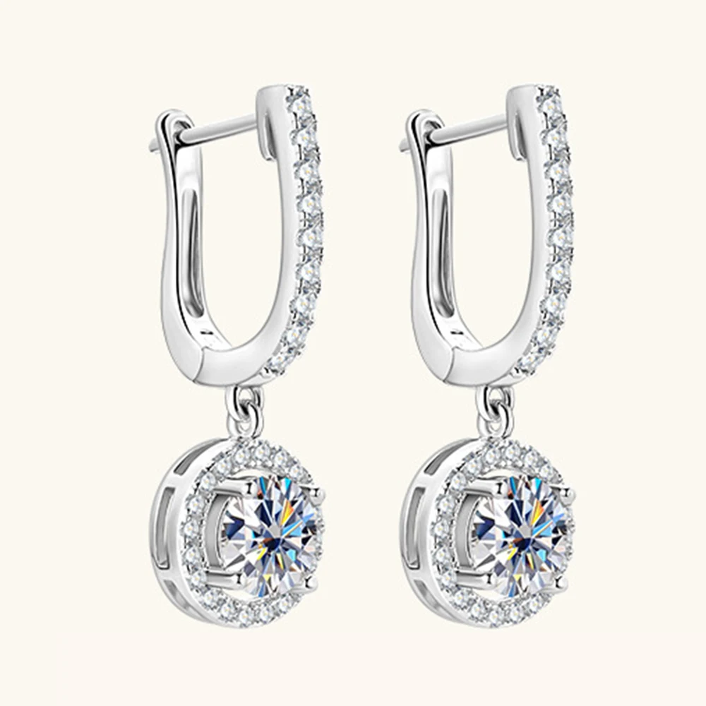 1CT D Color Moissanite Drop Earrings for Women 925 Sterling Sliver Plated White Gold Rose Gold Earring Bride Wedding Jewelry