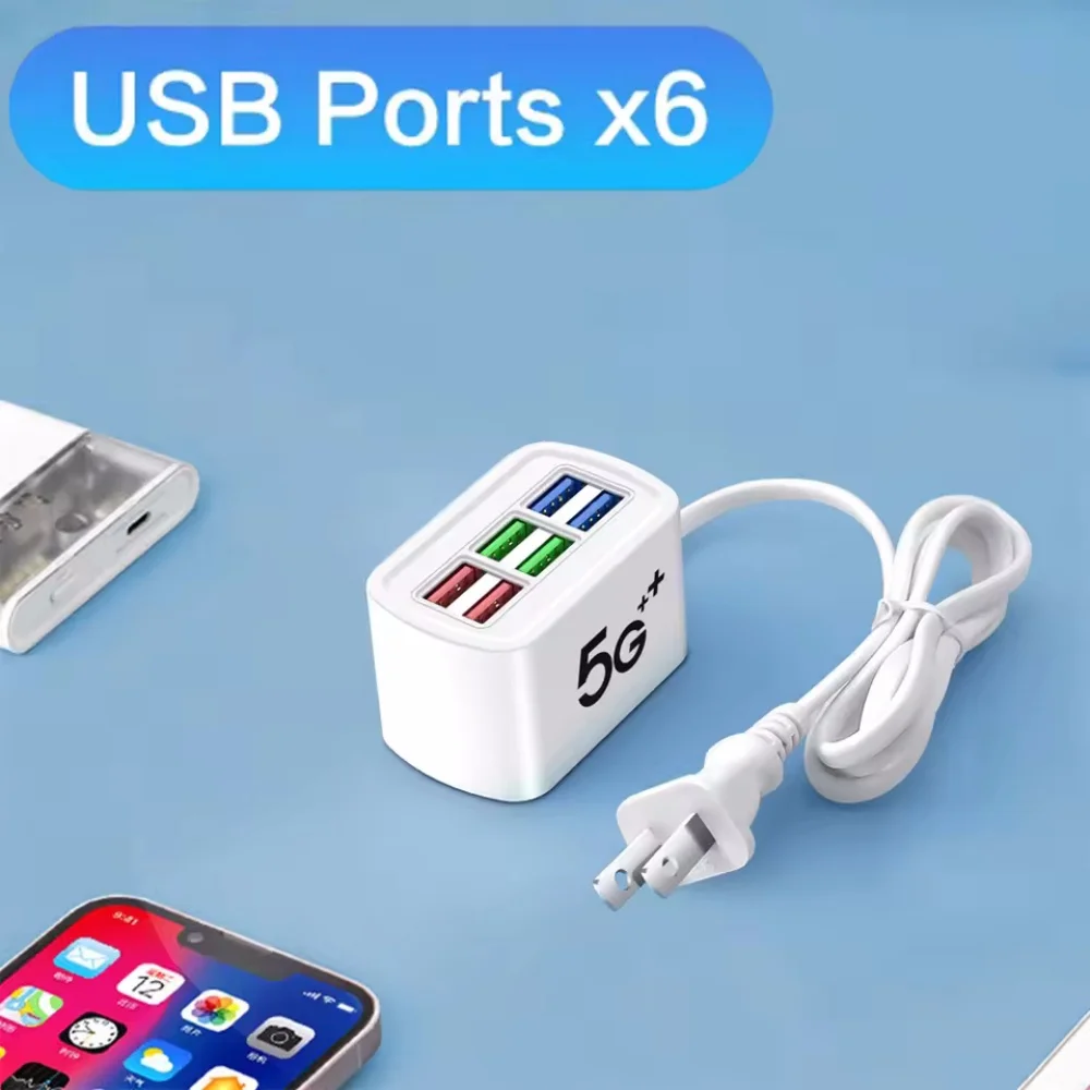 6 USB Charger Power Strip Universal Fast Charging EU/US/UK Plug Phone Charger Adapter Electric Socket Extension Cable Socket