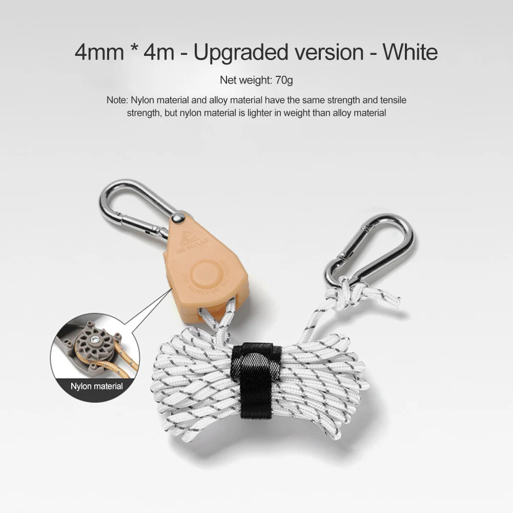 Pulley Rope Adjustable Tent Fastener Rope Windproof Parachute Nylon Cord Reflective for Camping Hiking Survival