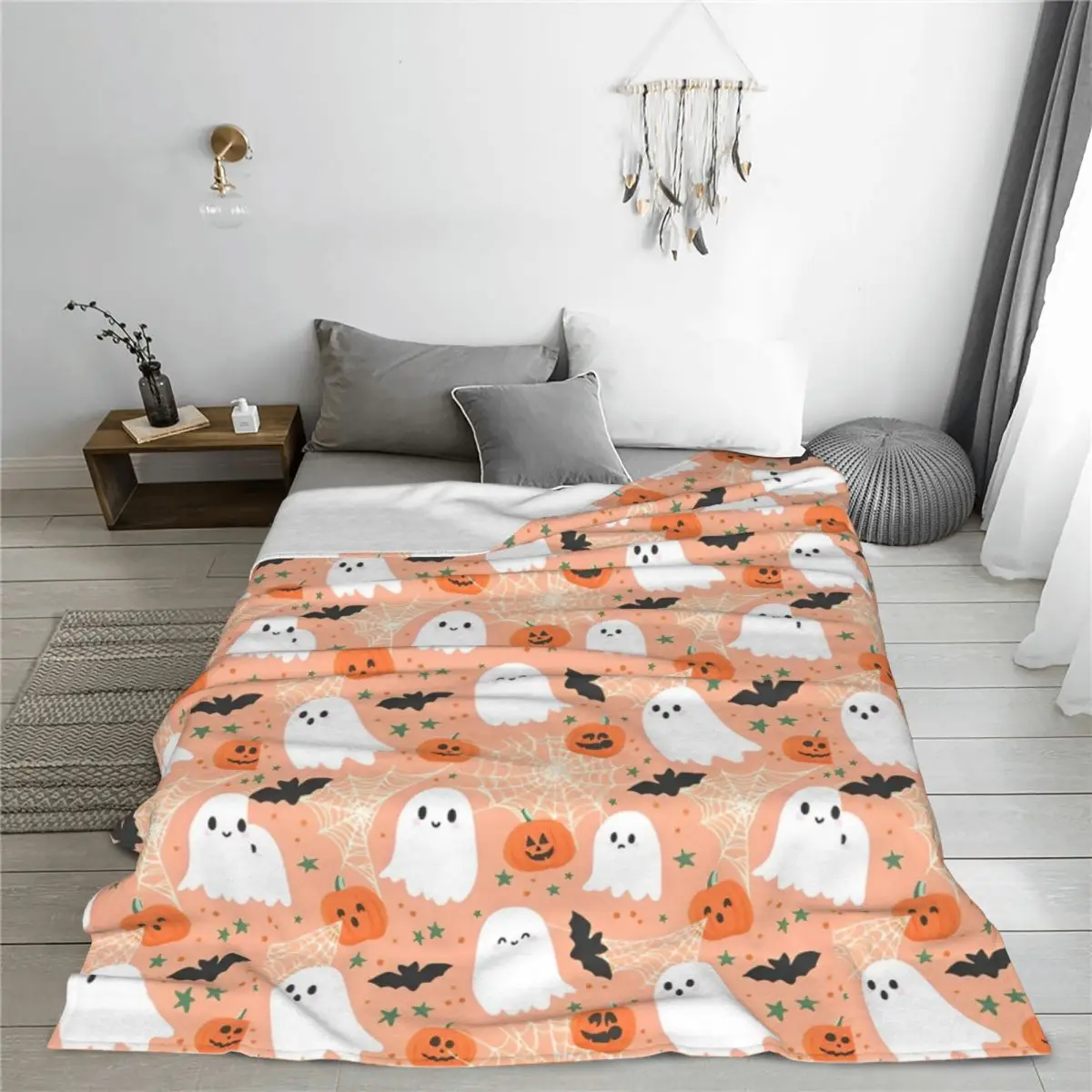 Halloween Pumpkins Ghosts Knitted Blankets Trick or Treat Fuzzy Throw Blankets Air Conditioning Decoration Soft Warm Bedspreads