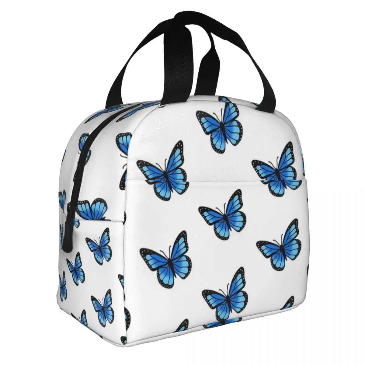 Light Blue Butterfly Lunch Bag Portable Insulated Oxford Cooler Bags Thermal Cold Food Picnic Lunch Box for Women Girl