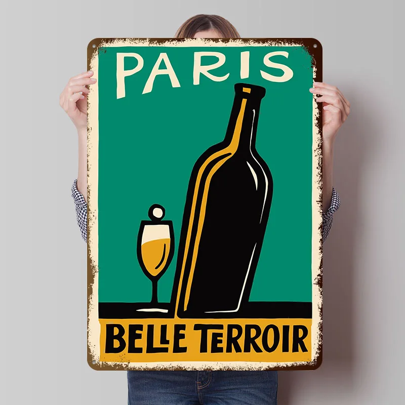 Paris Belle Terroir - Póster de vino en lata, arte de pared personalizado, letreros metálicos vintage, placa de metal retro para decoración de habitaciones, interiores de casa