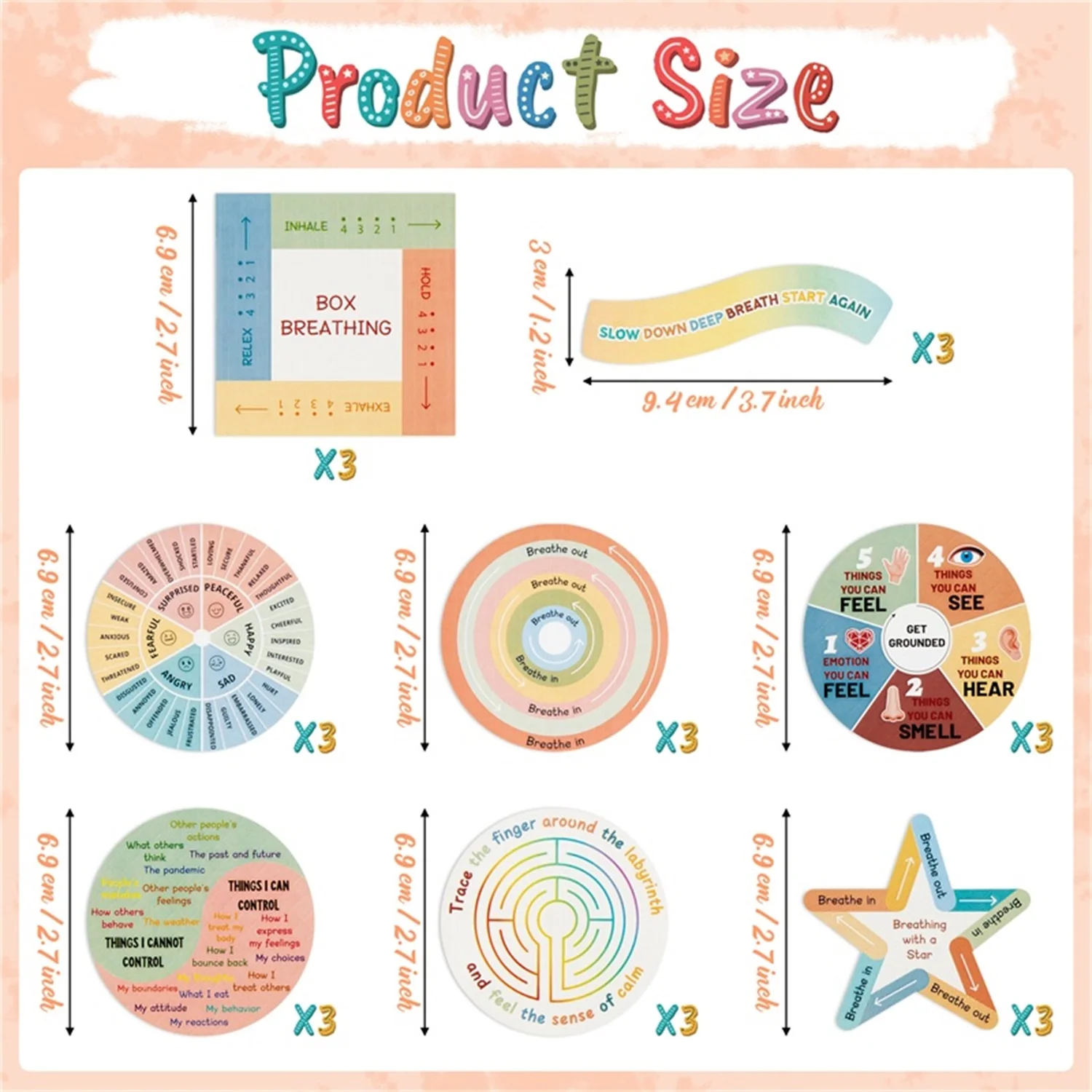 24PCS Colorful Anxiety Sensory Stickers Calm Strips For Anxiety Sensory Stickers Tactile Textured Mindfulness Sticker for Desk S