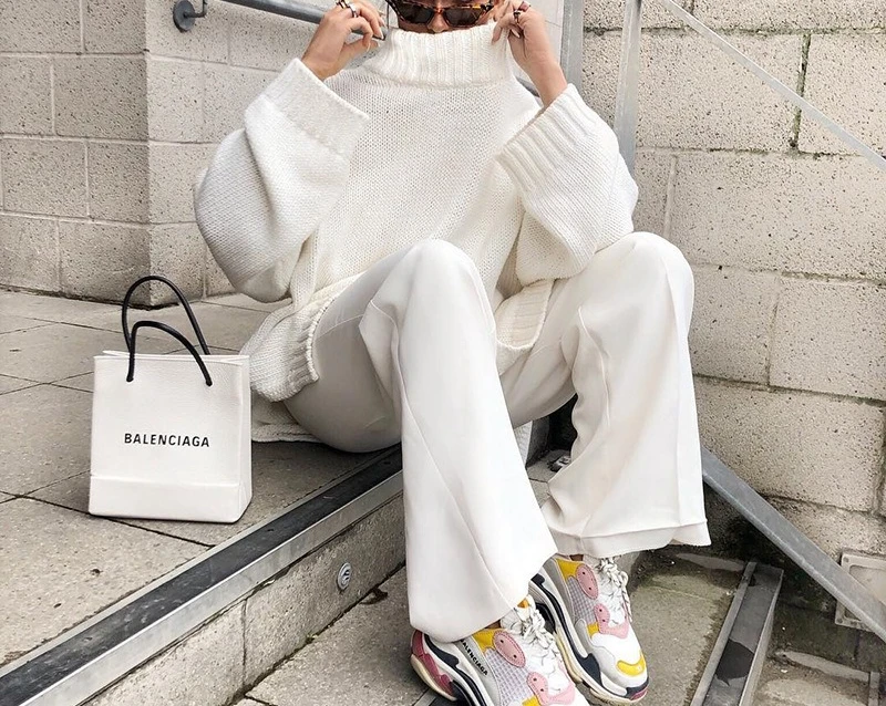 

Autumn Women's Knitted Pullover Loose Irregular Thick Sweater Street Solid Color Turtleneck Knit