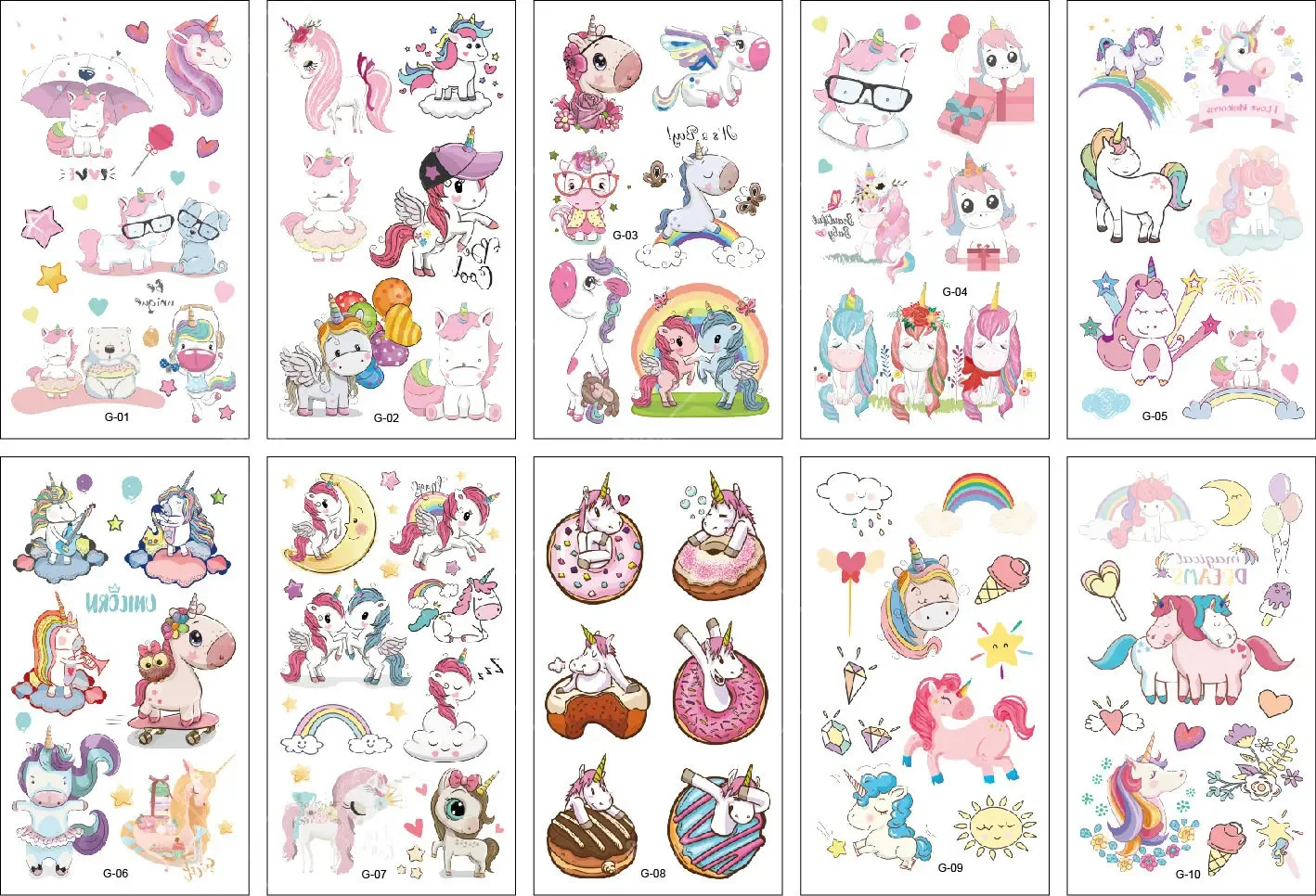 10Pcs/Set Child Tattoo Sticker Unicorn Princess Temporary Fake Kids Tatoo Girl Arm Hands Body Waterdichte Tatouages Pour Enfants