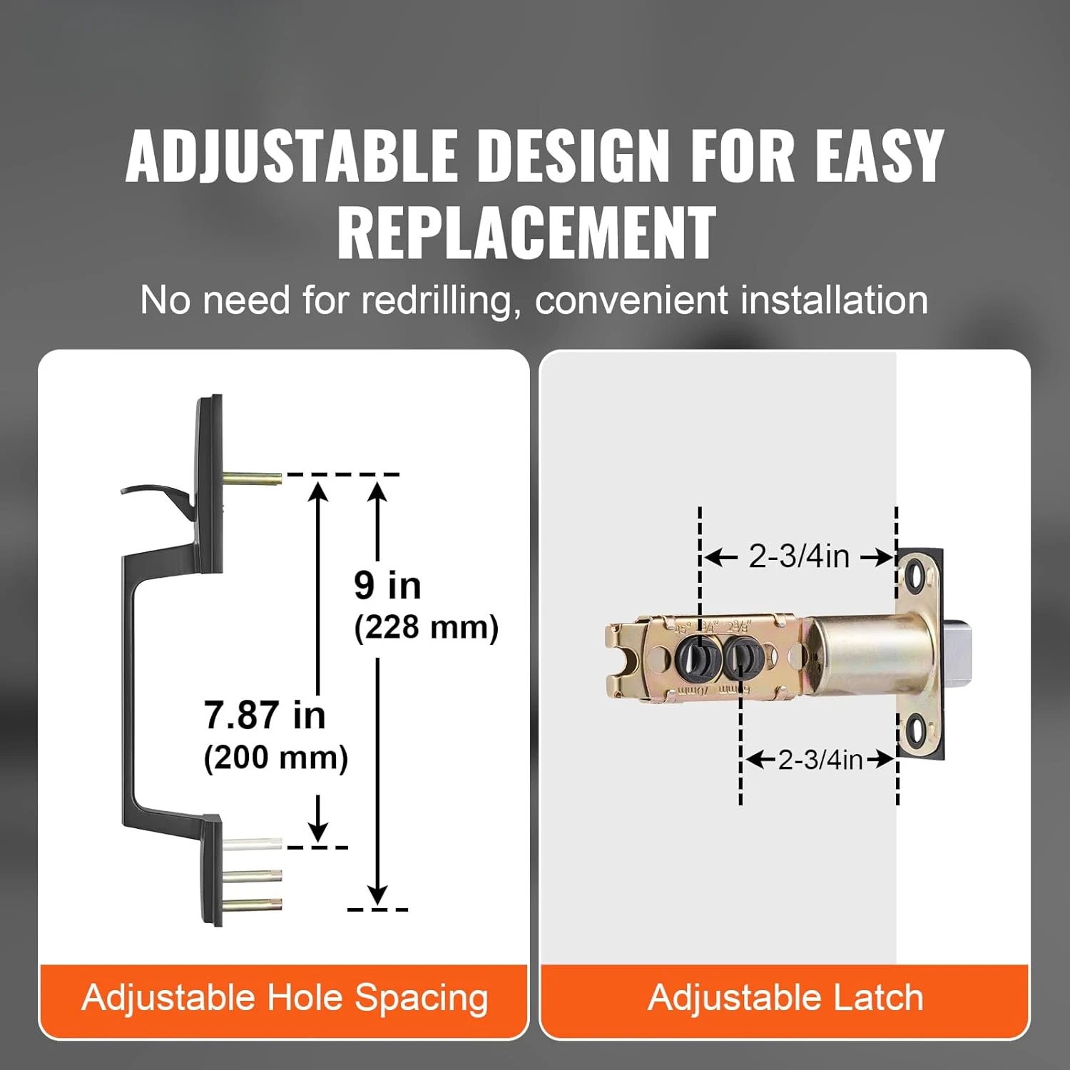 레버 도어 핸들이 포함된 매트 블랙 사각형 핸들 세트 잠금 장치 없음, 전면 도어 핸들, 조절 가능한 구멍 공간
