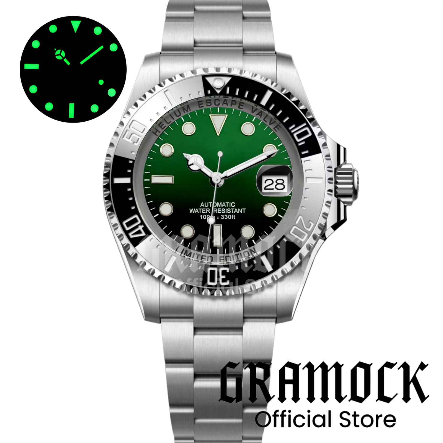 Gramock 40mm/43mm Steel Diver DEEP SEA Automatic Men Watches NH35 PT5000 MIYOTA 8215 Mechanical Sapphire Glass Glide Slide Clasp