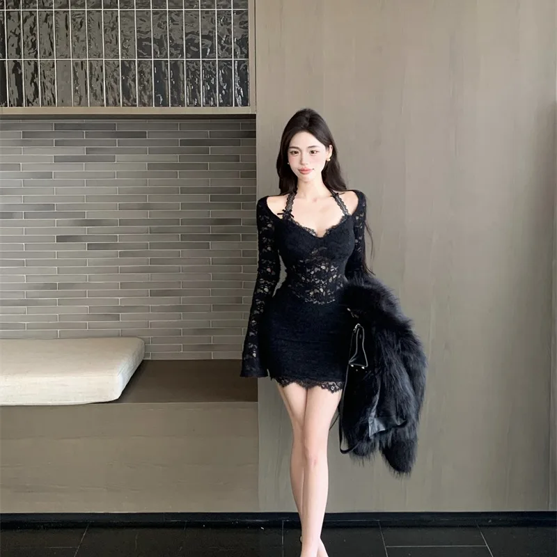 Sexy encaje ceñido al cuerpo Dr mujer larga Sve cintura alta falda ort Bell Sve V Ne invierno nuevo Sle Faion Lady Sle Dr