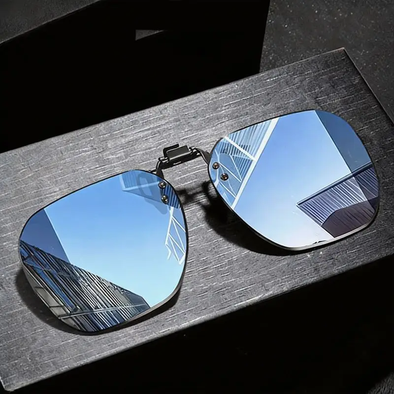 KLASSNUM Square Clip On Sunglasses Men Women Rimless Myopic Driving Fishing Polarized Shades Discolorable UV400 Night Glasses