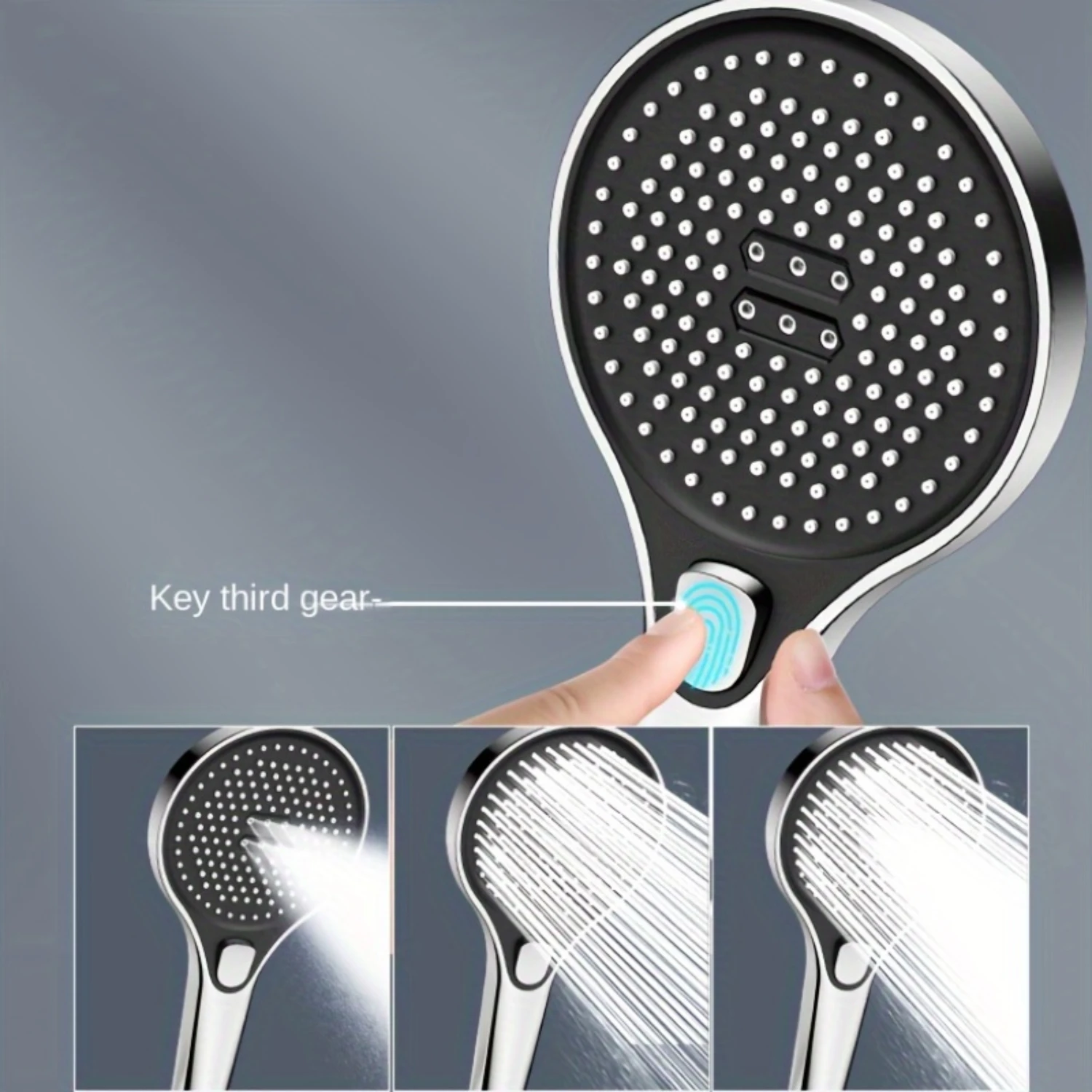 

High-Pressure Handheld Shower Head with 3 Spray Modes, Plastic Round Wall-Mounted Showerhead for Bathroom, Universal Bathing Ac