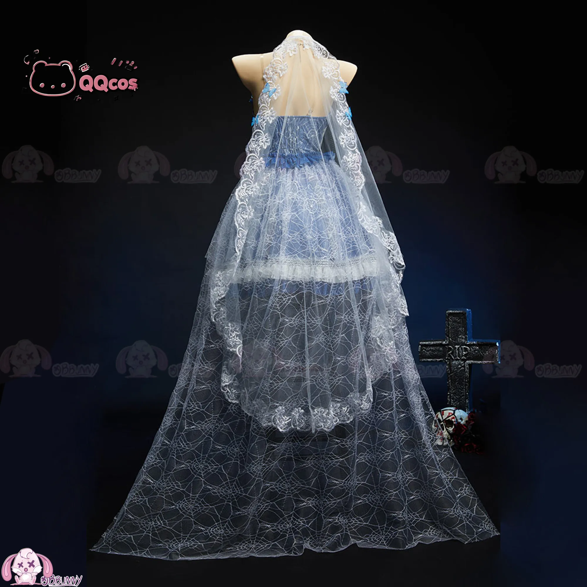 Disfraz de Cosplay de Emily de la Serie QQcos: Disfraz de Emily de la novia cadáver, conjunto completo, disfraz de Halloween, vestido gótico lolita con mariposas azules