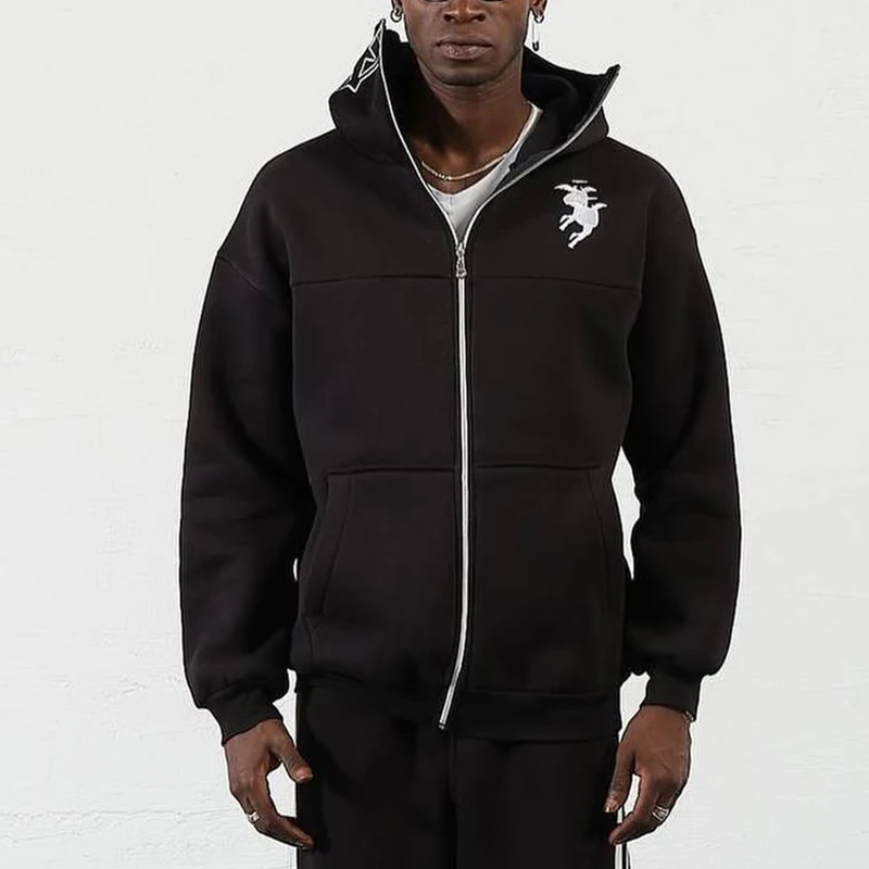 

Y2K Harajuku Готический уличный узор с принтом Ретро Мода Мужчины Женщины Толстовка Хип-Хоп Панк Стиль Черные негабаритные толстовки на молнии