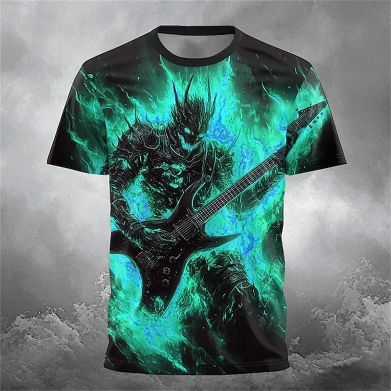 New Fun T-shirt Men's Summer Round-neck T-shirt Outdoor Loose and Casual Short-sleeved Retro Men's Scary Ghost Face T-shirt tops