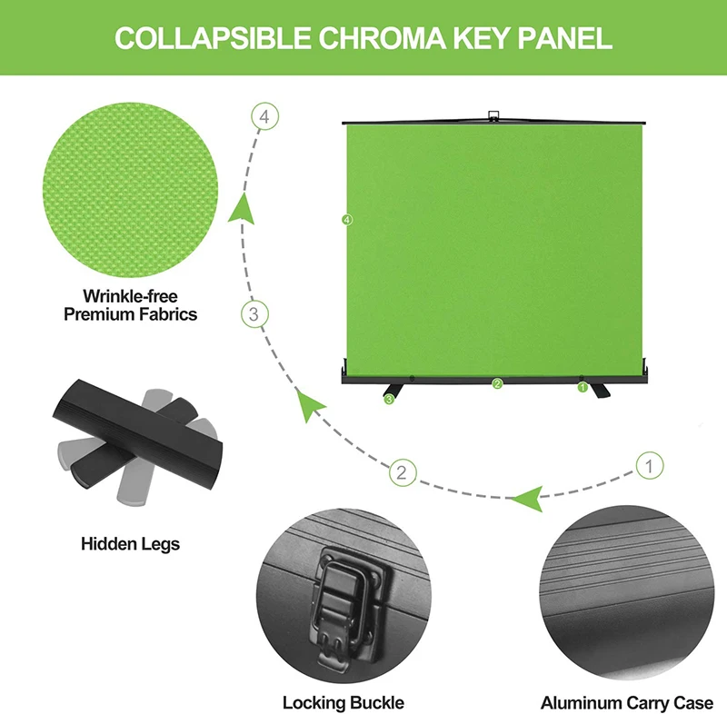 Green Screen Backdrop Collapsible Chroma Key Panel Background Wrinkle-Resistant Chroma-Green Fabric for Photography Video