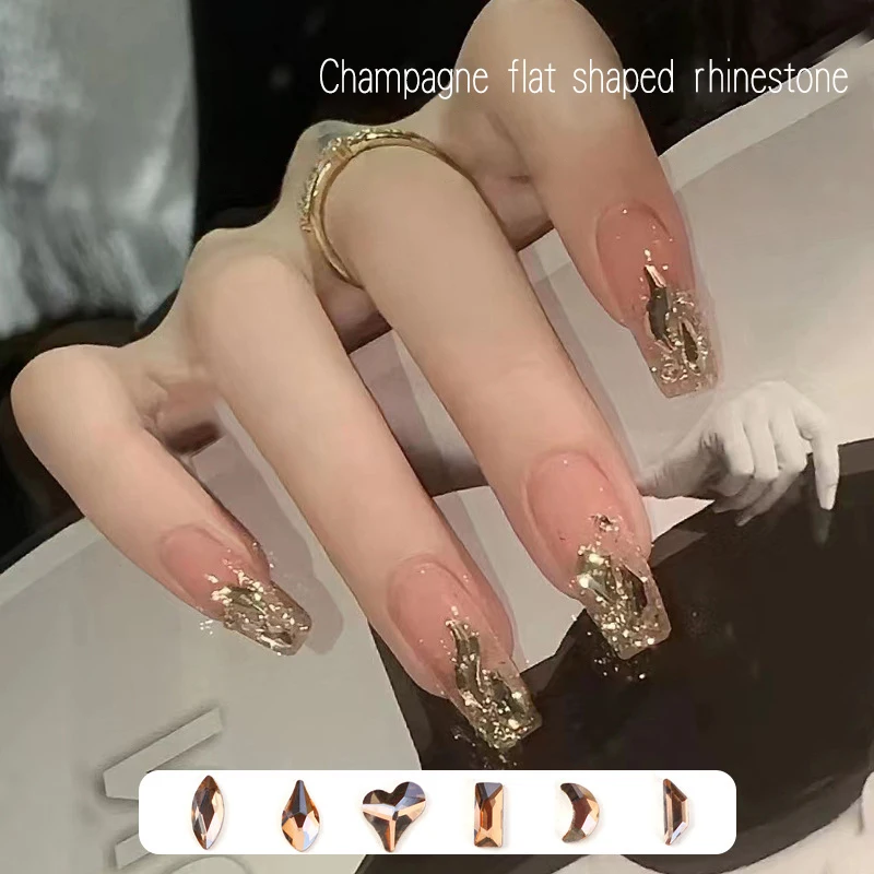 100 sztuk złoty szampan różne kształty wielokolorowy kryształ elegancki Rhinestone 3D Manicure zdobienie paznokci dekoracje Charms biżuteria