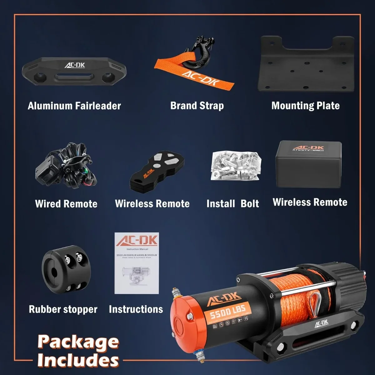 5500LB ATV/UTV Winch Kit with Synthetic Rope & Wireless Remote, Waterproof for Off-Road Adventure & Recovery