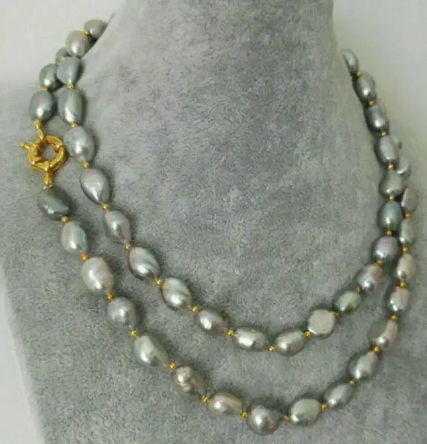 

Genuine 7-8mm natural grey Baroque freshwater pearl necklace 35 "AAA gem