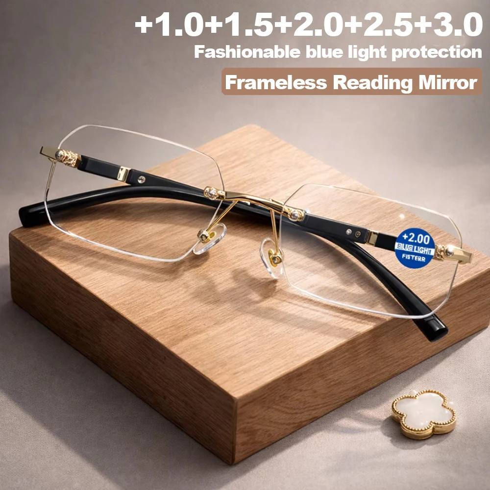 1 Stück randlose Lesebrille mit Federscharnier, modisches Diamantschliff-Design, Anti-Ermüdung, klare Linse für den täglichen Gebrauch Unisex