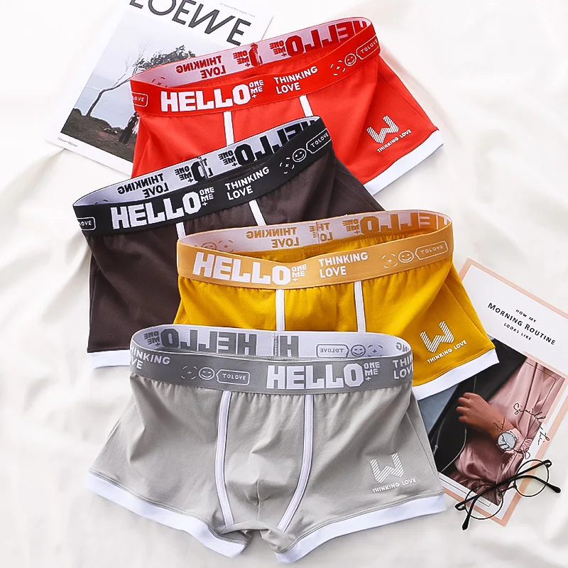 3PCS Men Cotton Boxer Shorts Panties Soft Letter Belt Breathable Fashion Sports Men Boxer Mid-waist Four Corner Pants Size L-3XL