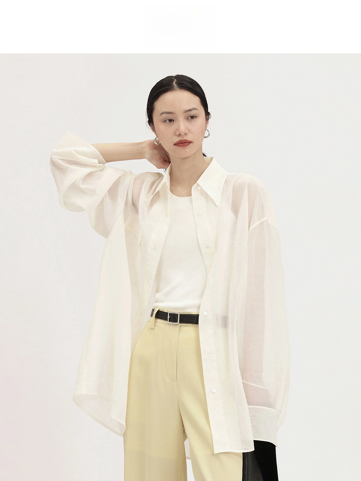 

Sun Protection Loose Women's irt 30R l Series Paper Feel Cotton Long Staple Mixed Fiber Summer Casual Sle Pure Color